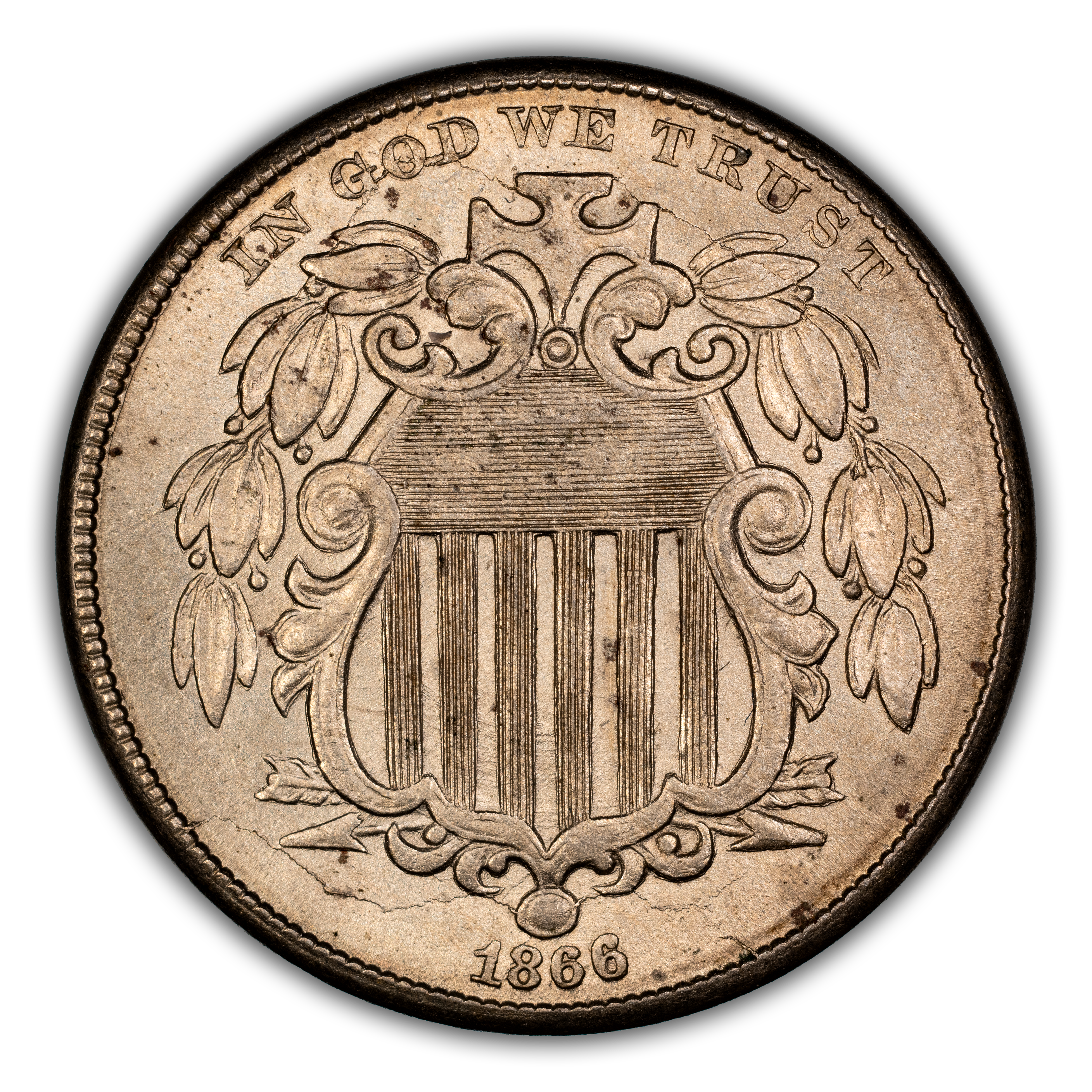1866 5c Rays, Doubled Die Obverse, FS-102 MS thumbnail 2