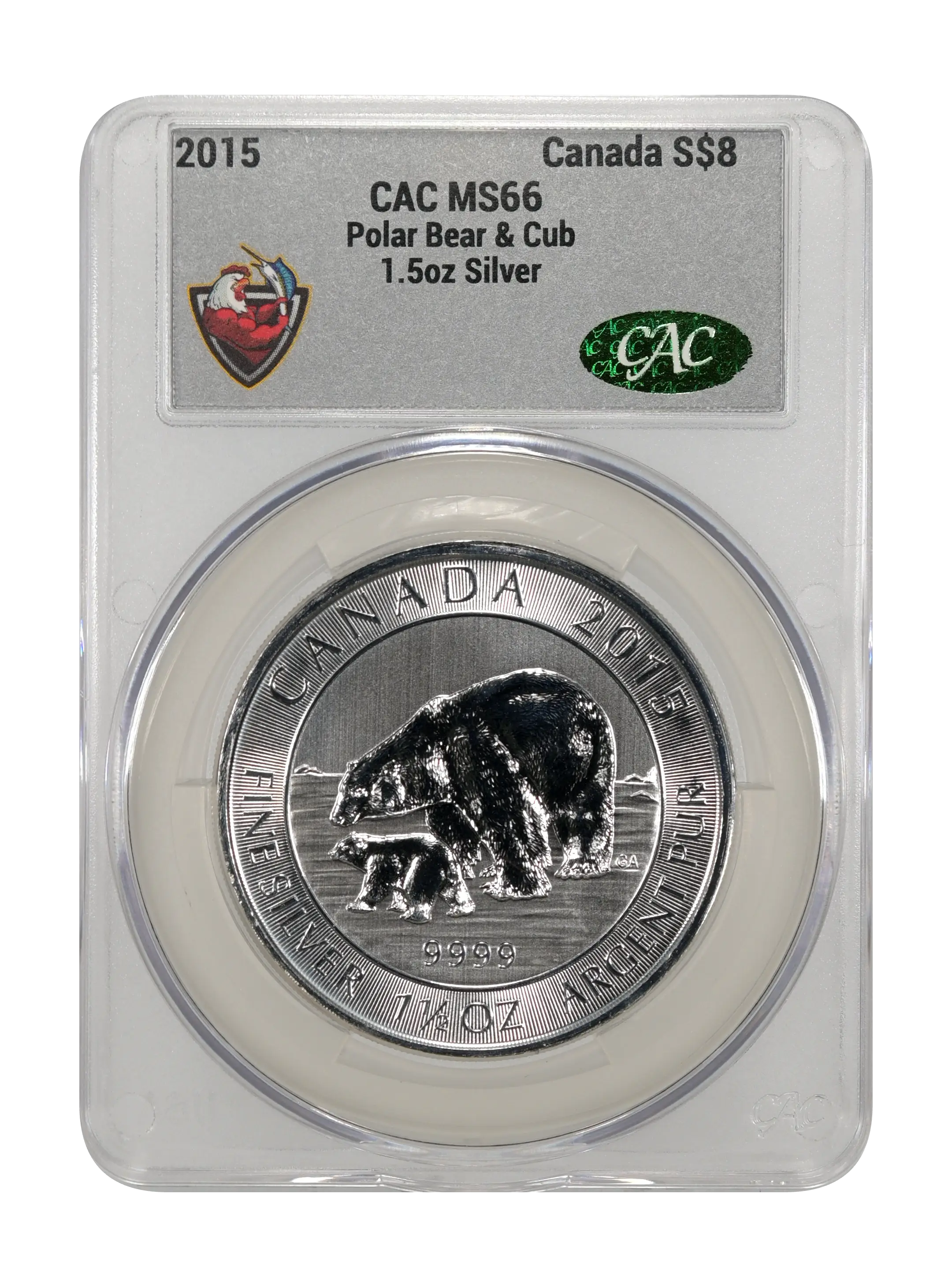 2015 S$8 1 1/2oz Silver, Polar Bear & Cub MS
