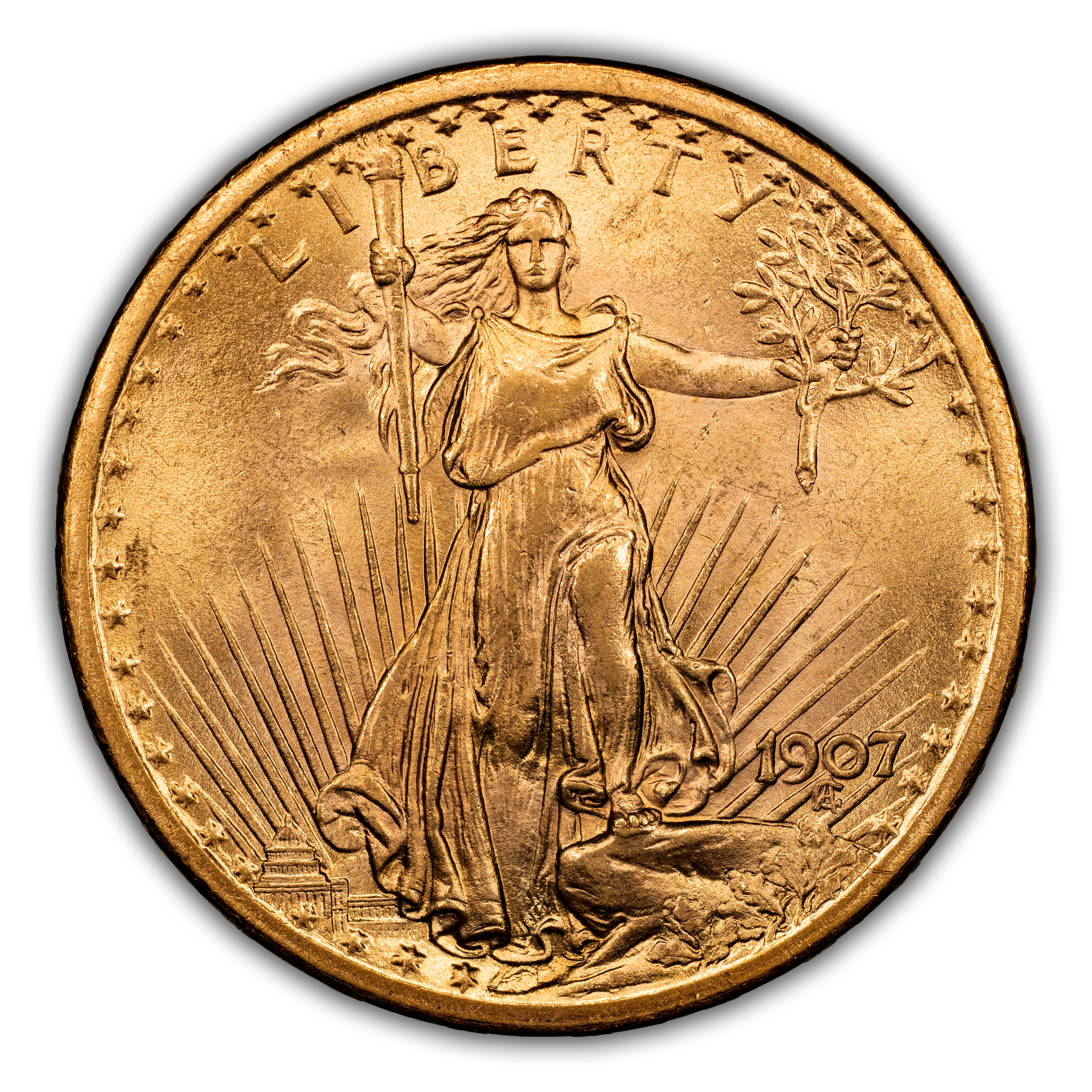 1907 $20  Saint Gaudens, No Motto MS thumbnail 3