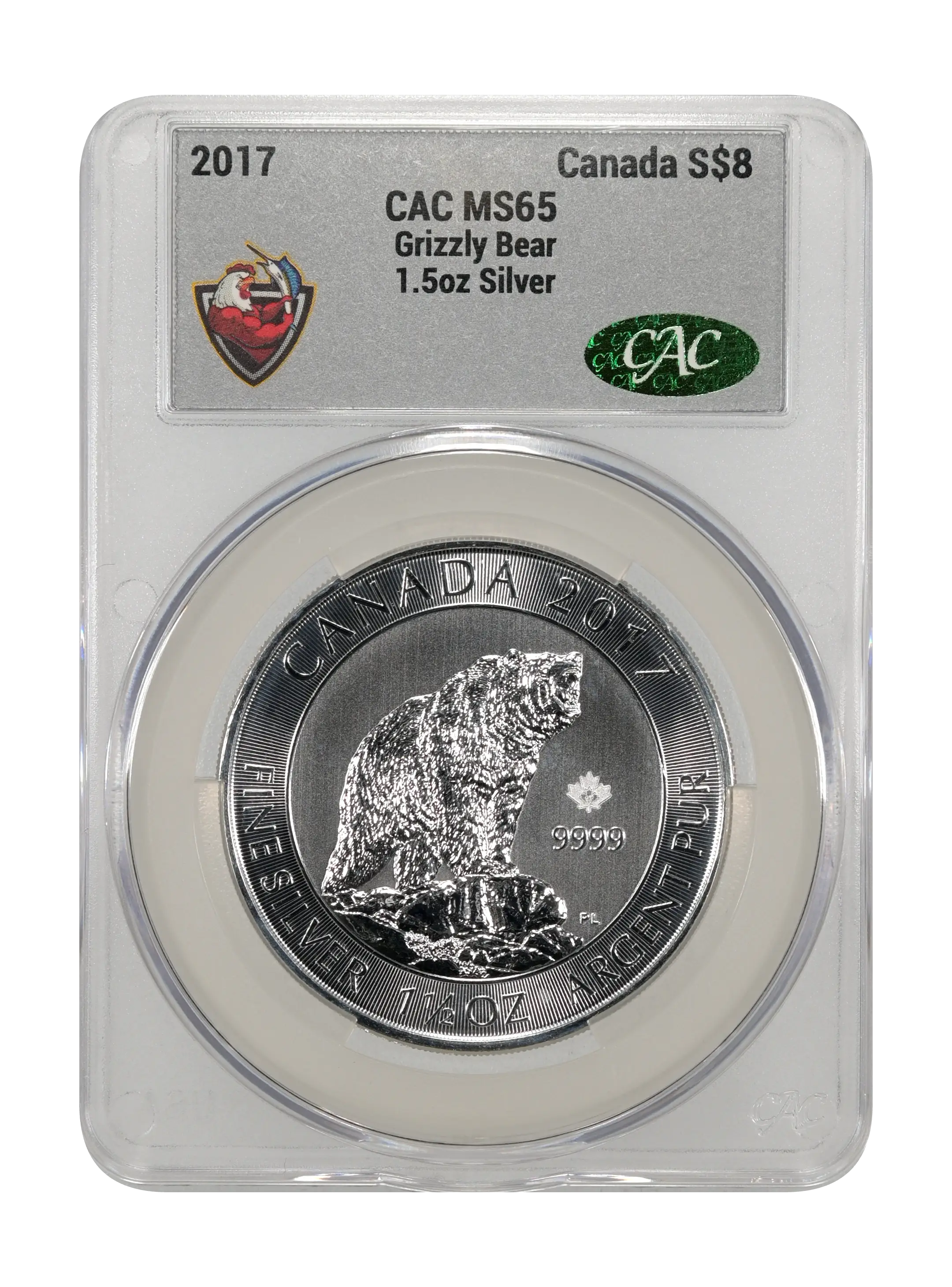 2017 S$8 1 1/2oz Silver, Grizzly Bear MS