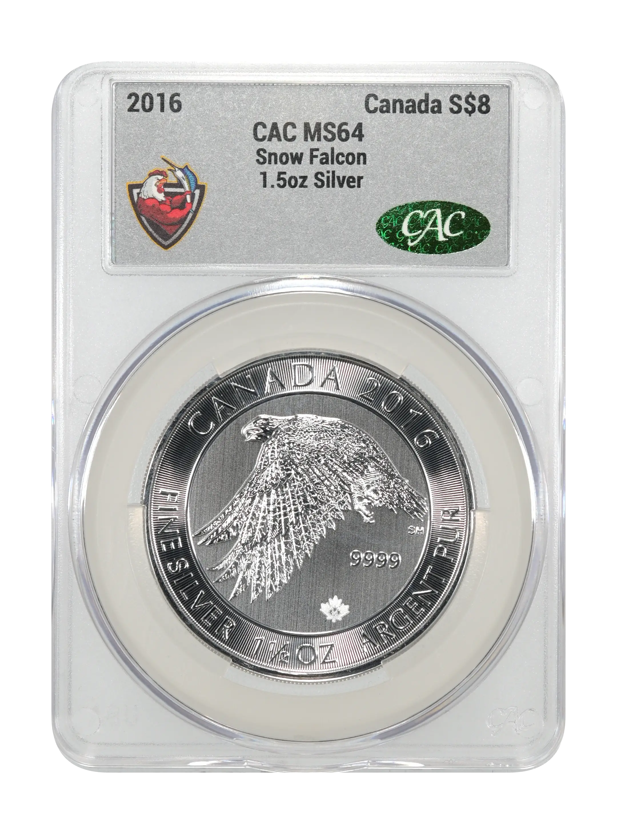 2016 S$8 1 1/2oz Silver, Snow Falcon MS