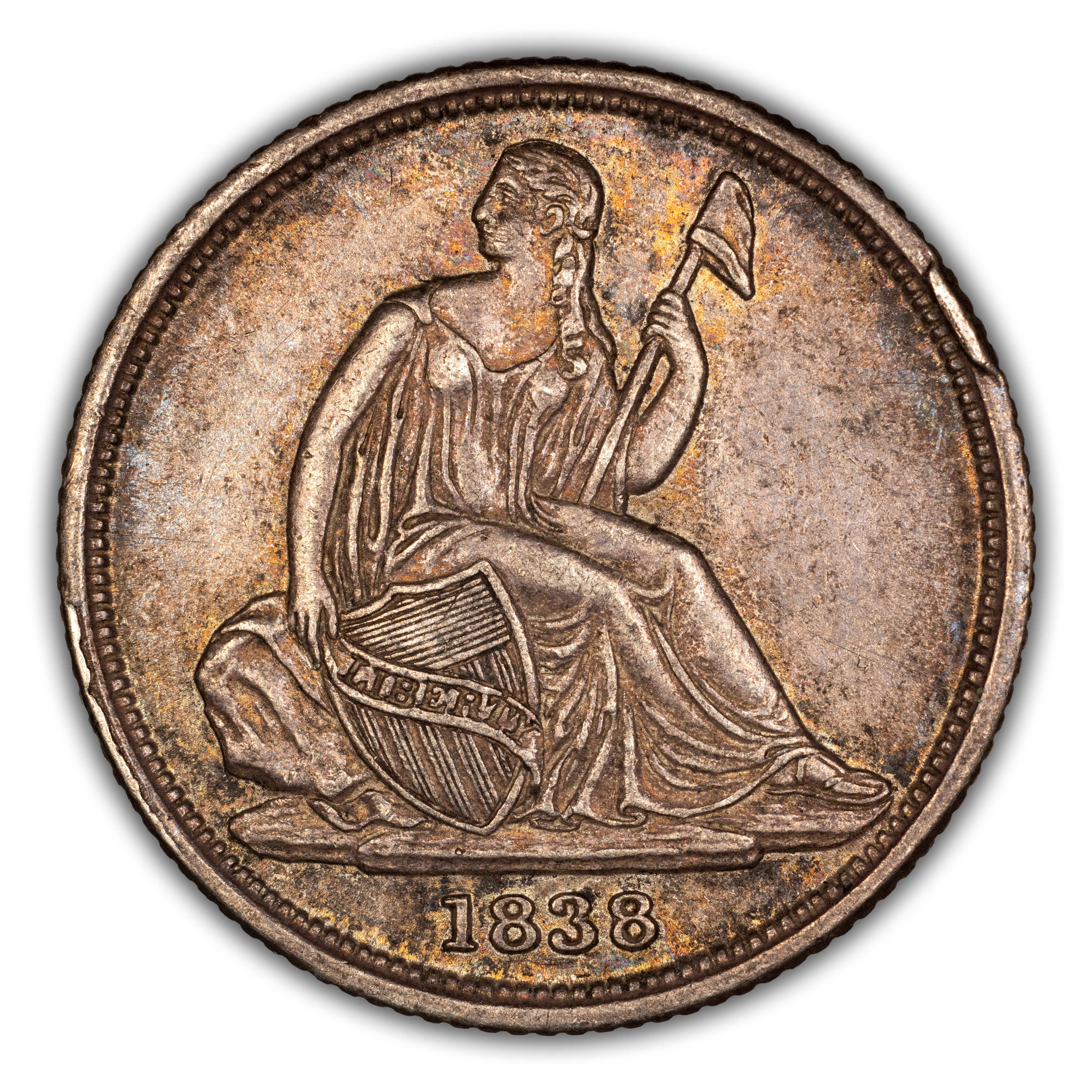 1838-O/O 10c No Stars, Repunched Mintmark, F-101A MS