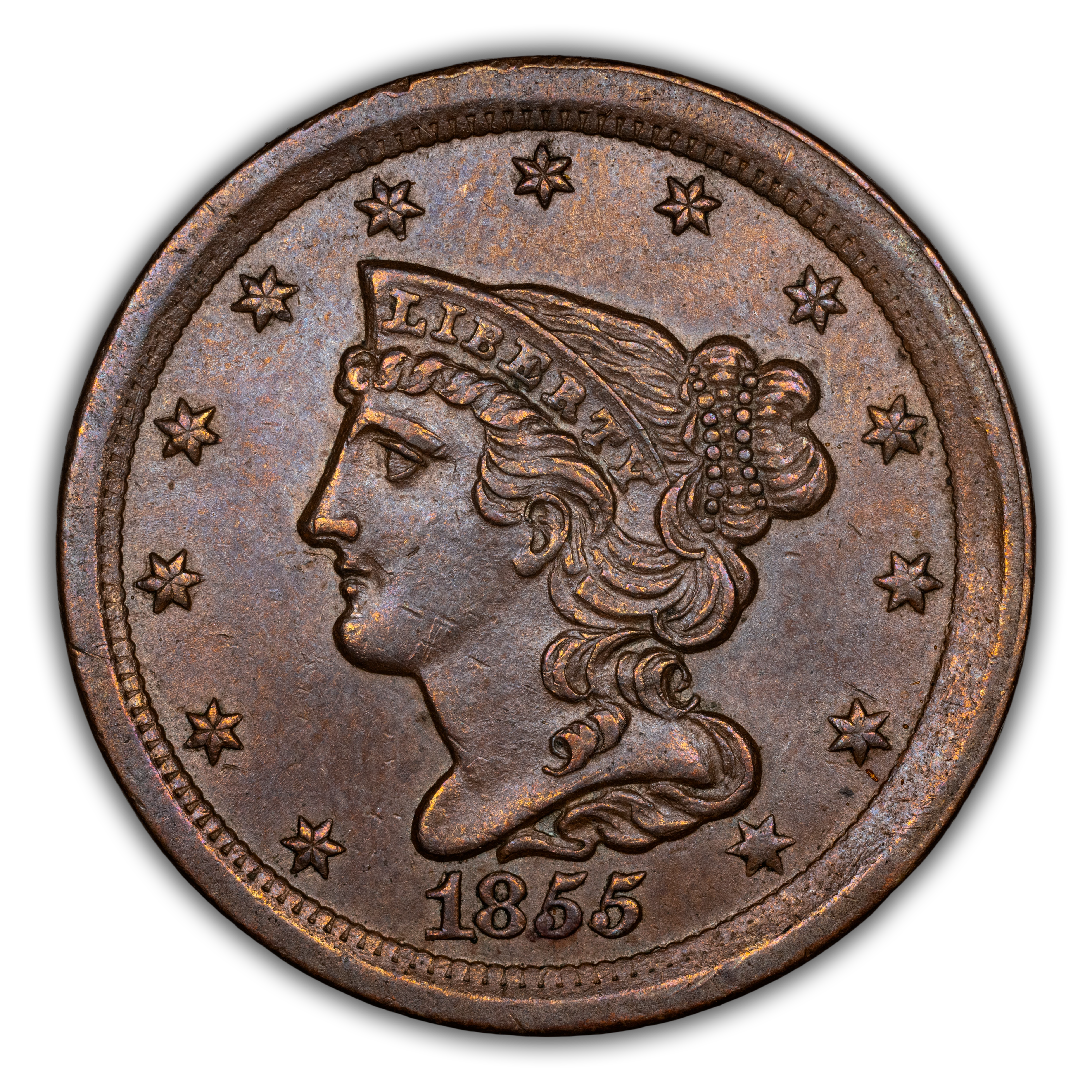 1855 1/2c MS BN AU58 BN CAC thumbnail 3