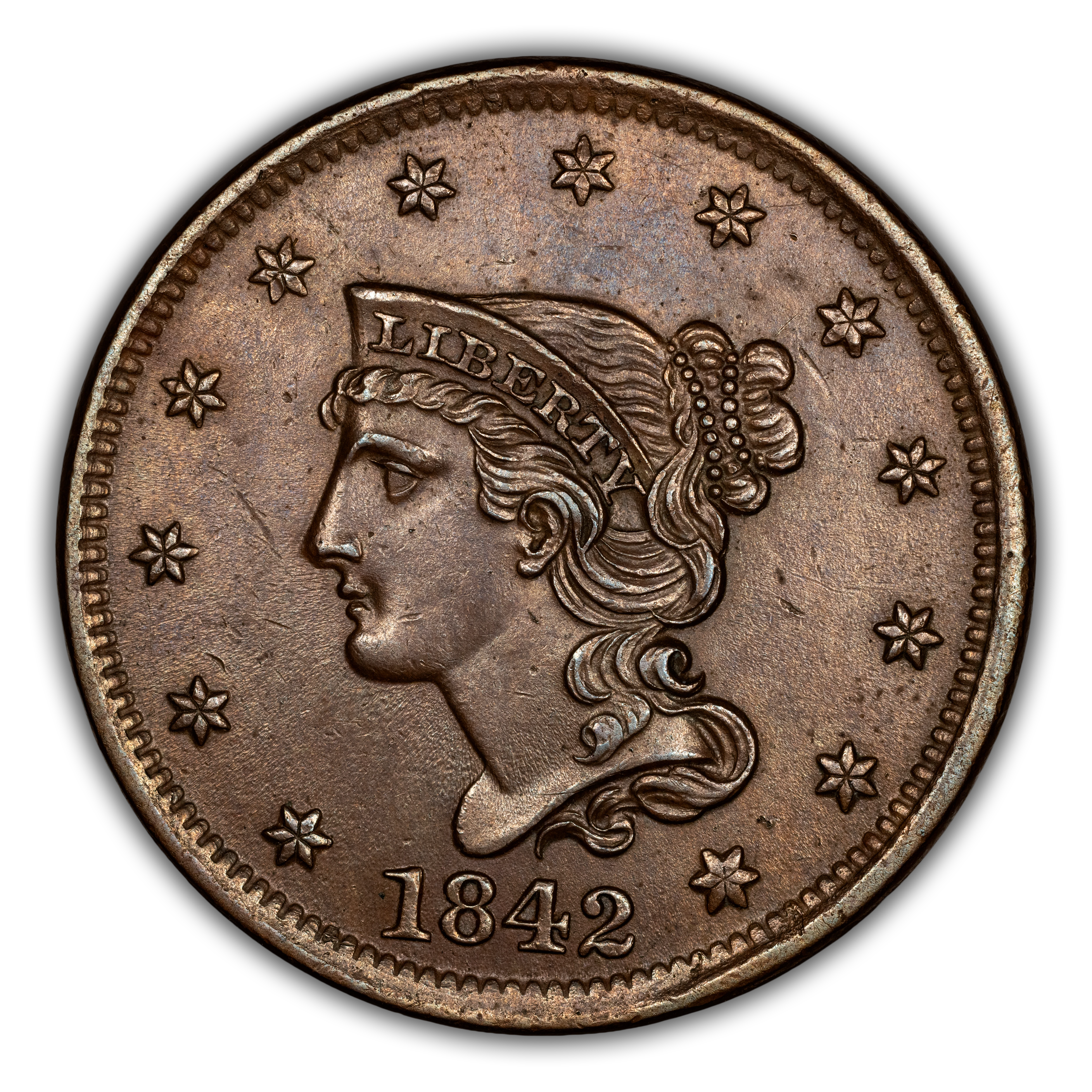Image for 1842 1c Large Date, N-8 MS BN VF30 BN CAC