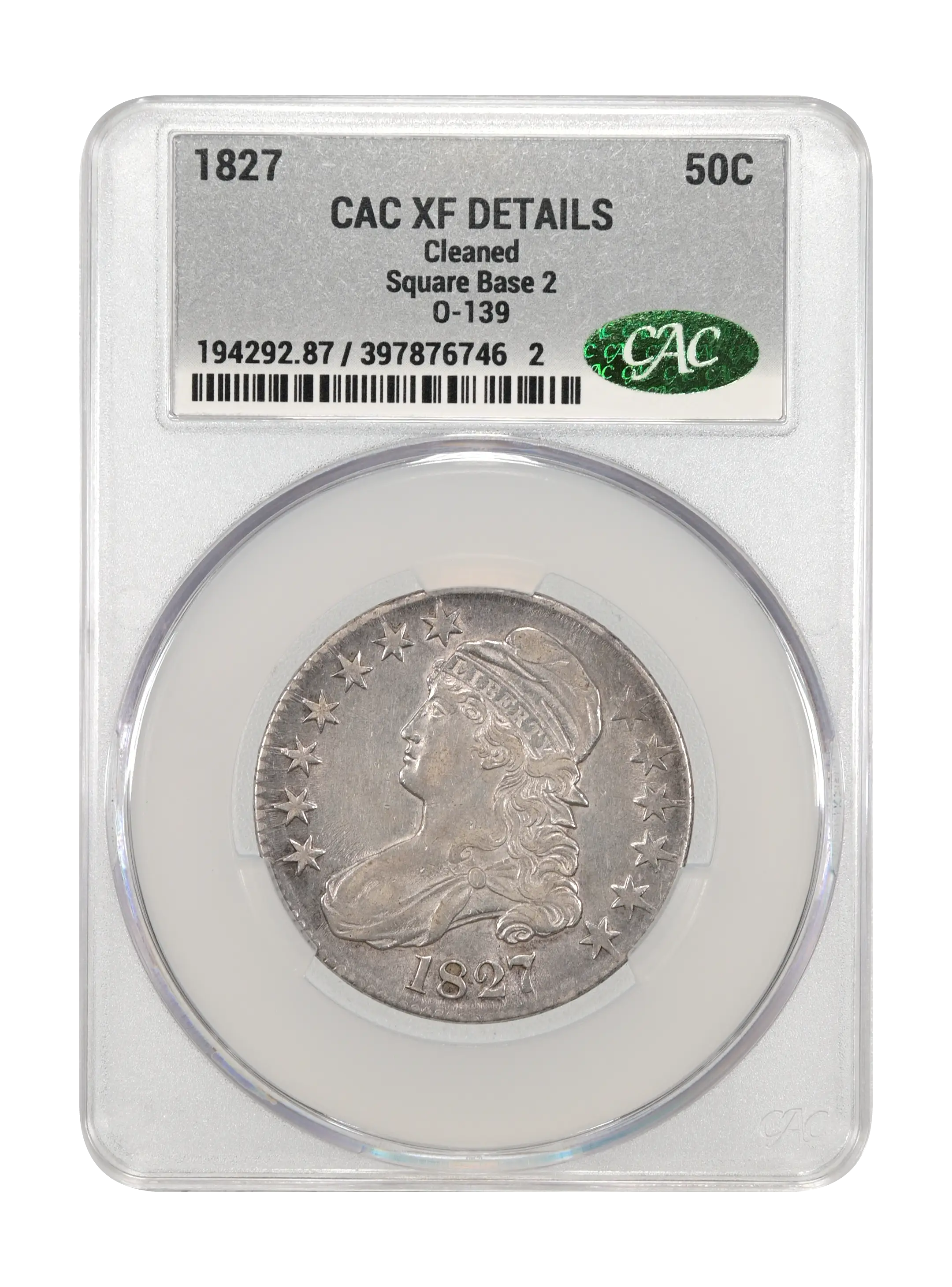 1827 50c Square Base 2, O-139 AG3 CAC thumbnail 16
