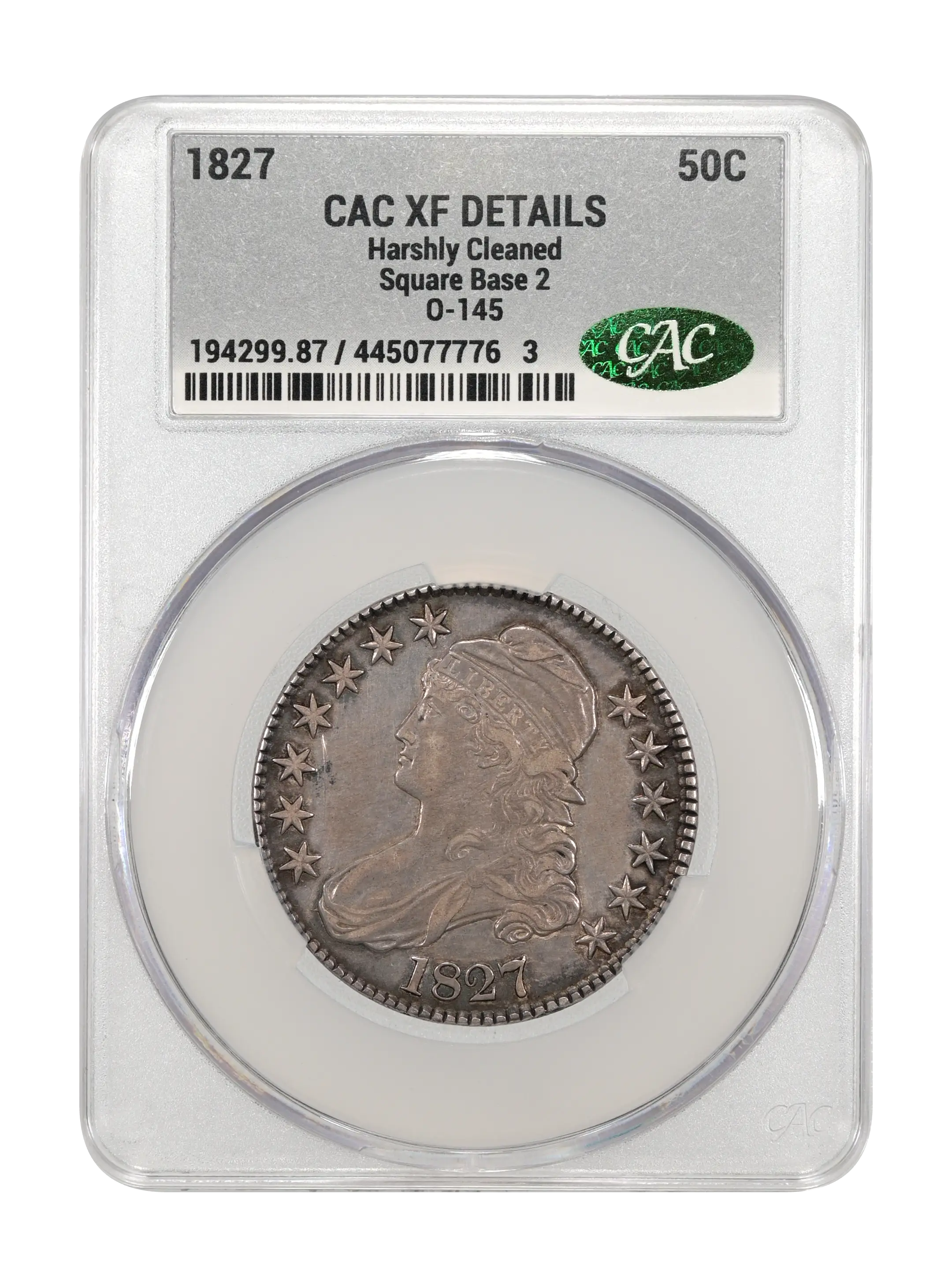 1827 50c Square Base 2, O-145 AU55 CAC thumbnail 15
