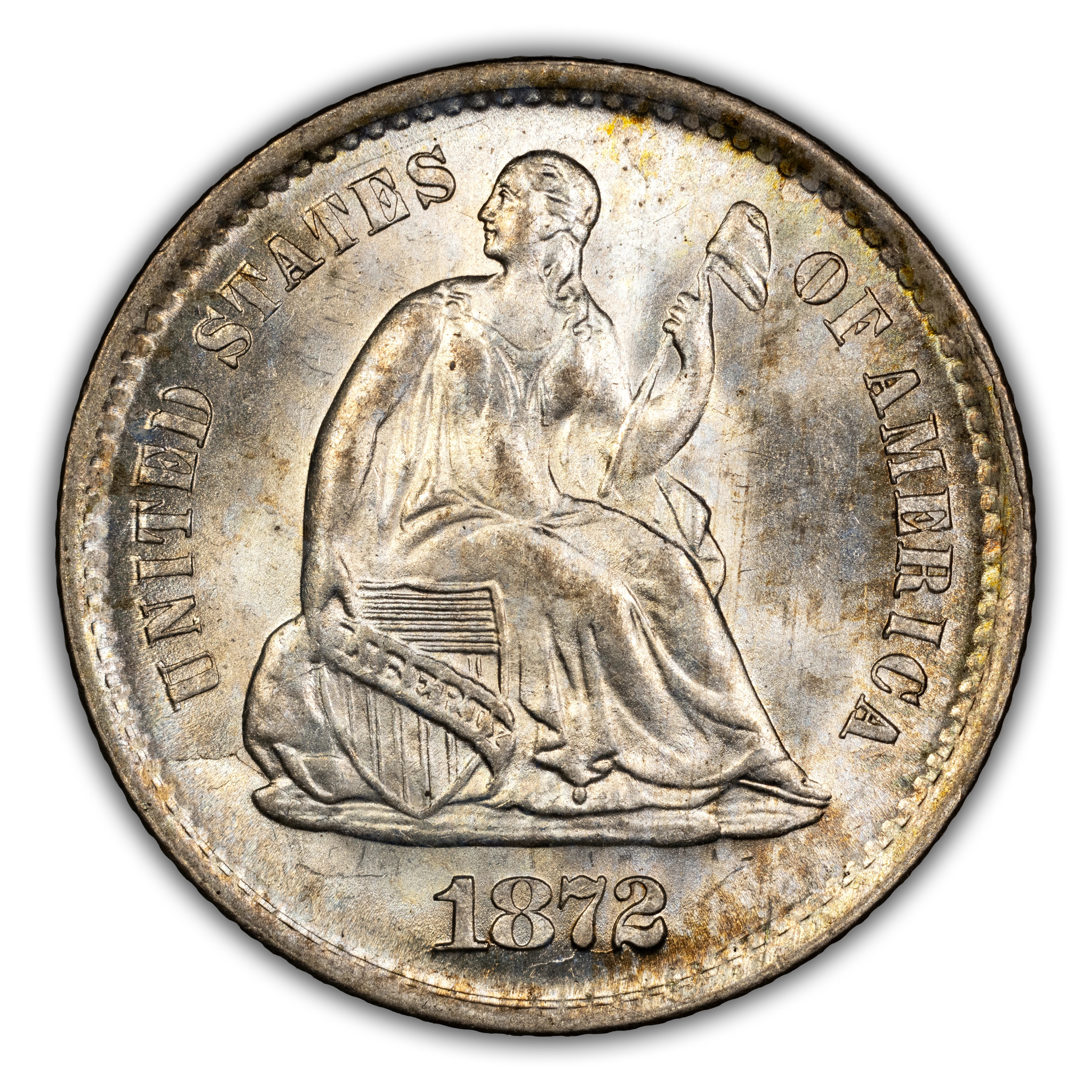 1872-S H10c Mintmark Below Wreath AU53 CAC thumbnail 3