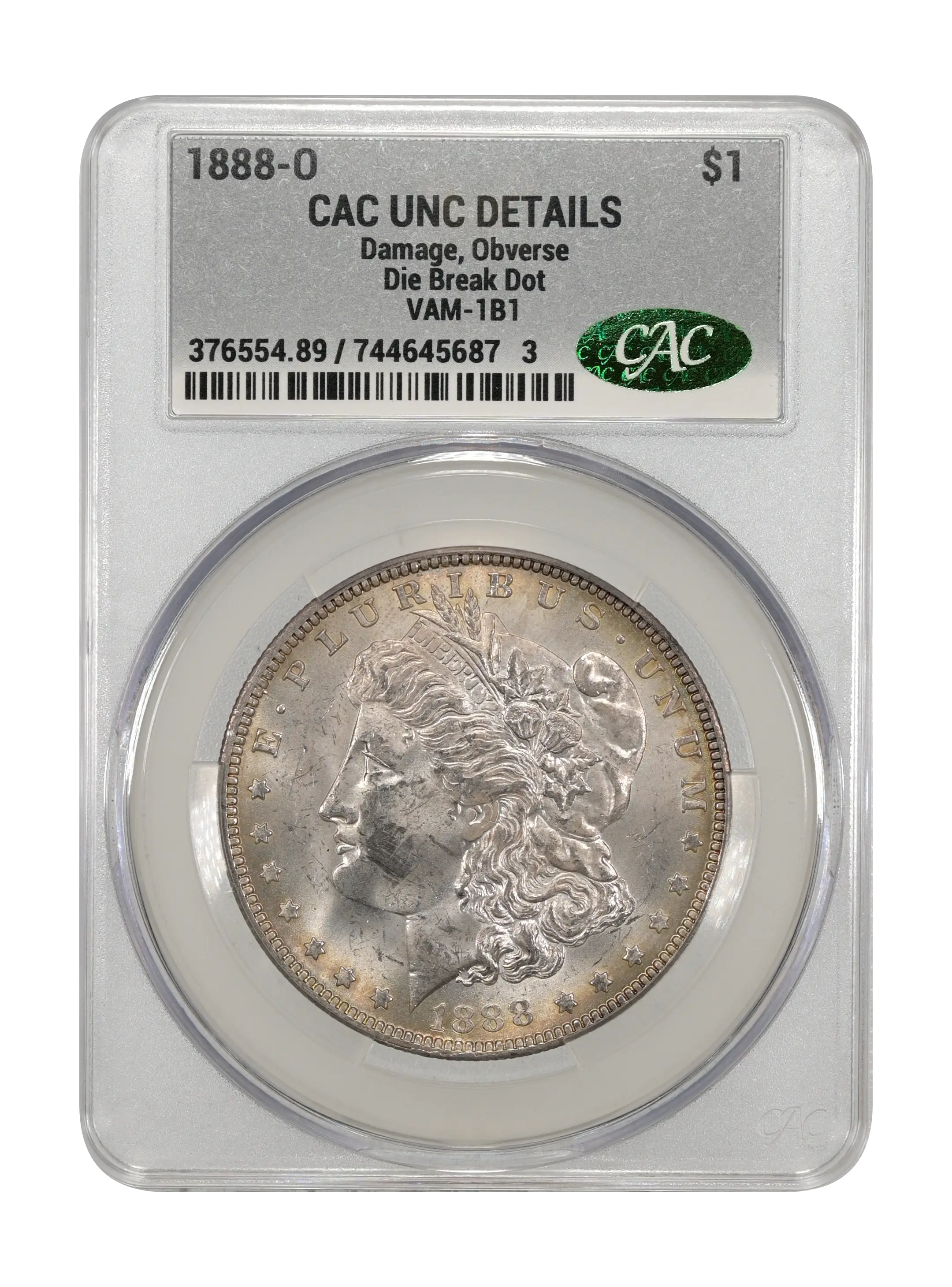 1888-O $1  Die Break Dot, VAM-1B1 MS thumbnail 2