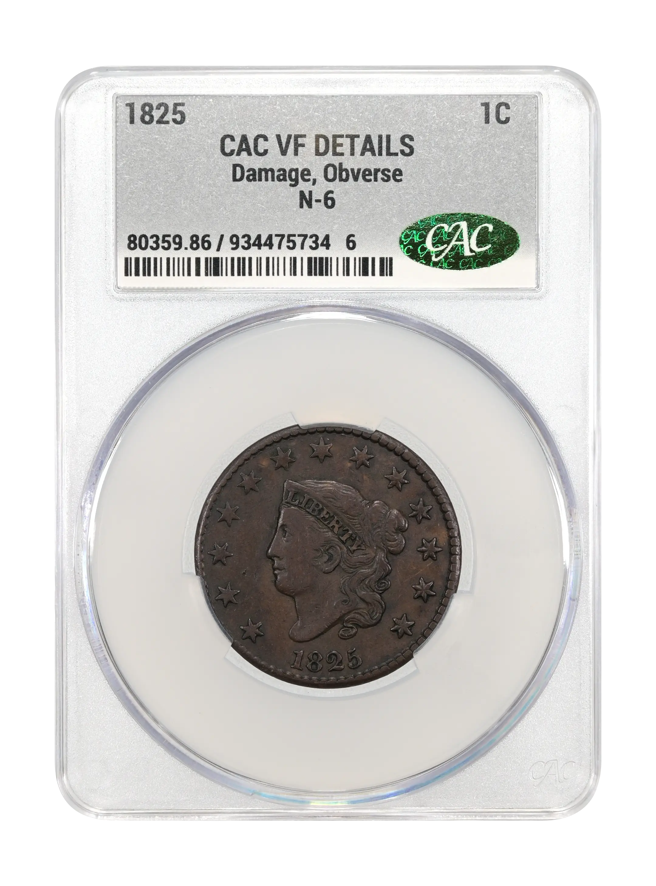 1825 1c N-6 MS BN G4 BN CAC thumbnail 2