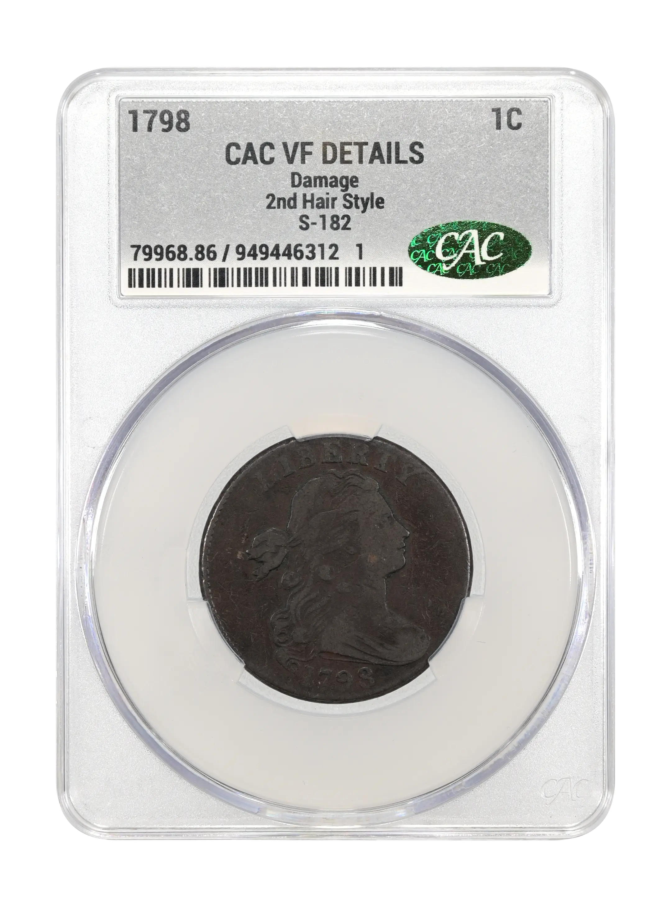1798 1c 2nd Hair Style, S-182  MS BN VF35 BN CAC thumbnail 2