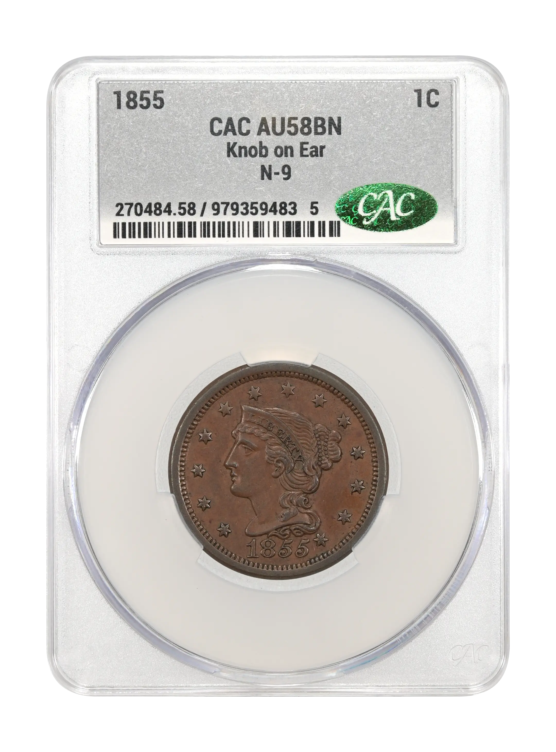 1855 1c Knob on Ear, N-9 MS BN VG10 BN CAC thumbnail 10