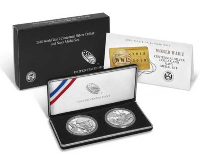 2018-P Set World War I Centennial - Navy , 2 Items (Coin, Medal) PR DCAM