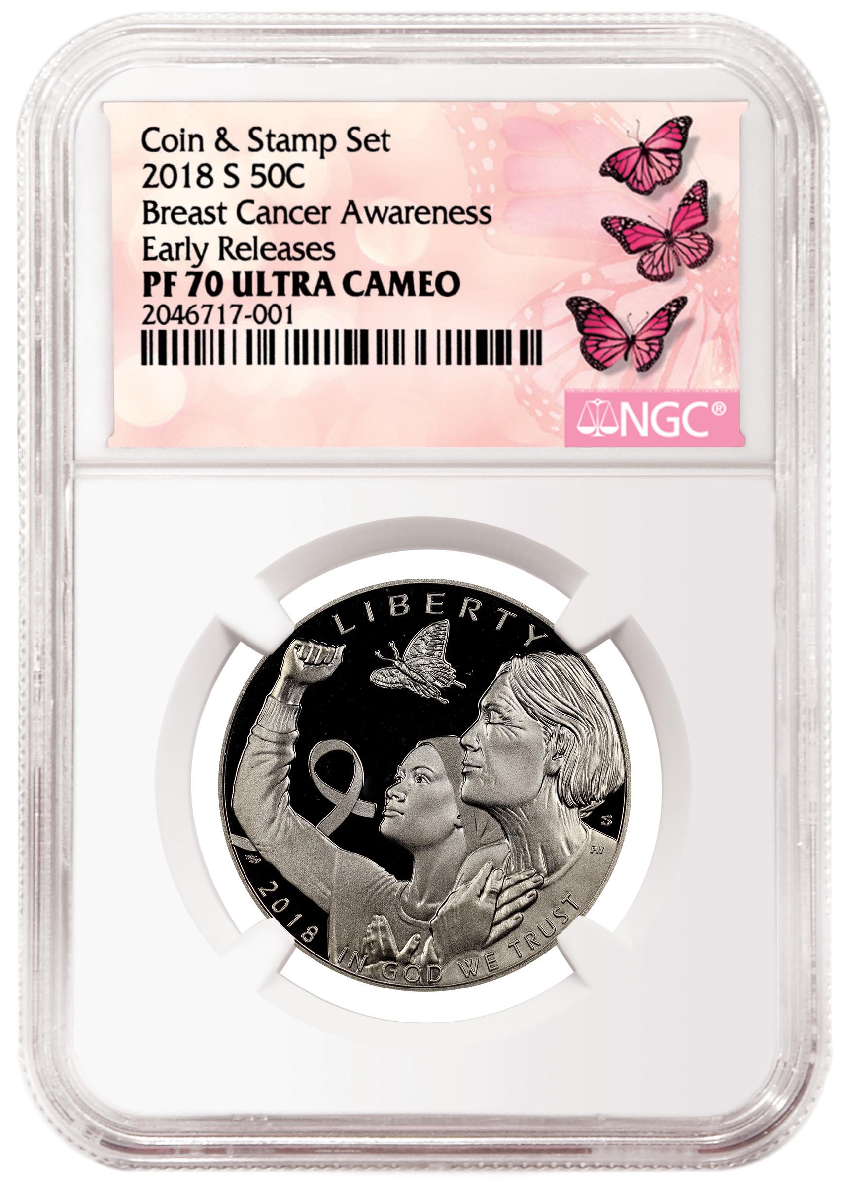 enlarged image for NGC and ASG Grading Breast Cancer Awareness Coin and Stamp Set
