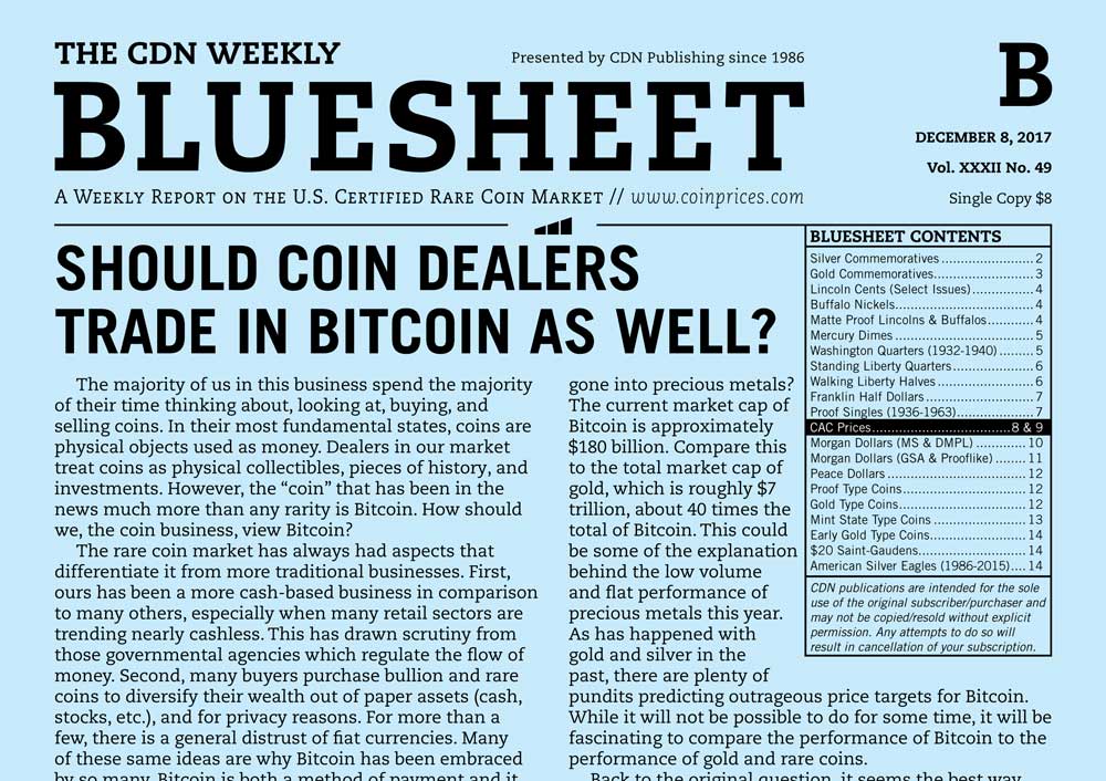 enlarged image for BLUESHEET: SHOULD COIN DEALERS TRADE IN BITCOIN AS WELL?