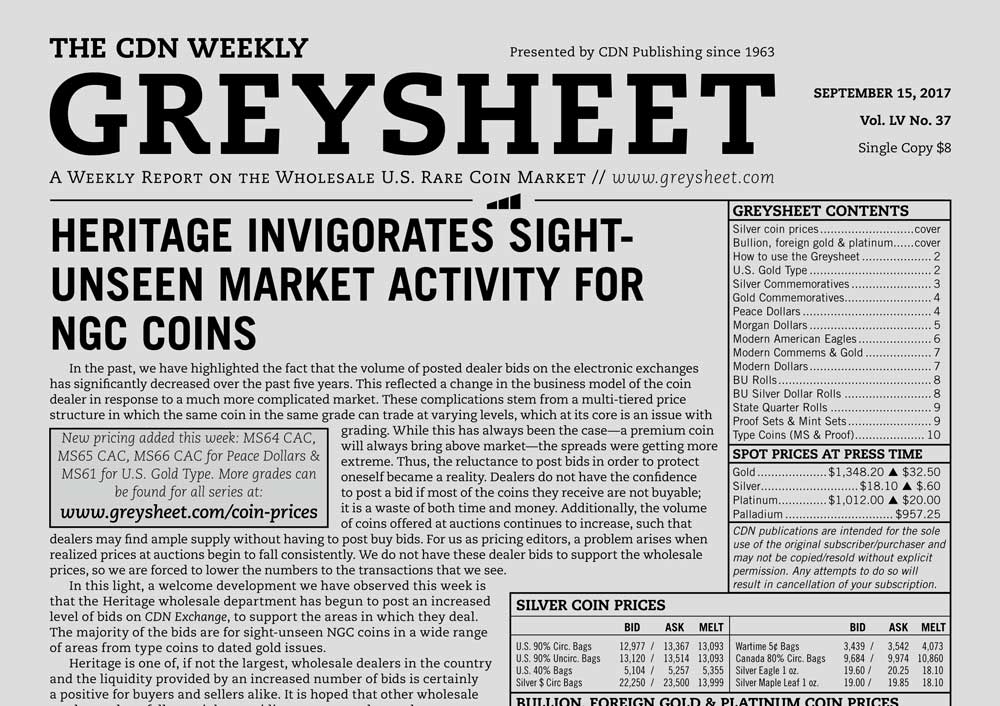 enlarged image for GREYSHEET: HERITAGE INVIGORATES SIGHT-UNSEEN MARKET ACTIVITY FOR NGC COINS