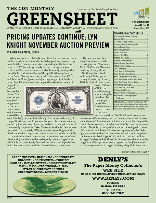 enlarged image for Pricing updates continue; Lyn Knight Auction preview (November 2019 Greensheet)