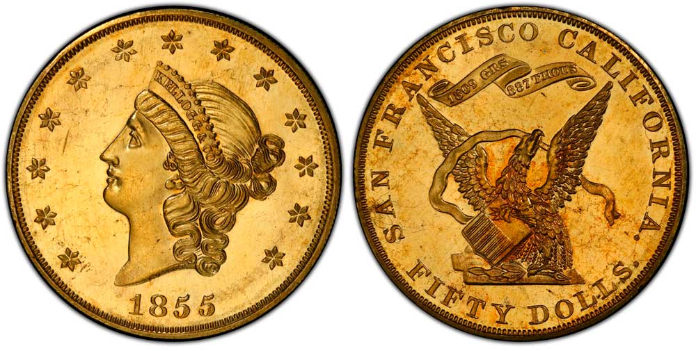 enlarged image for Witter Coin Sells 1855 Proof Kellogg Coin $50 for Record $1 Million