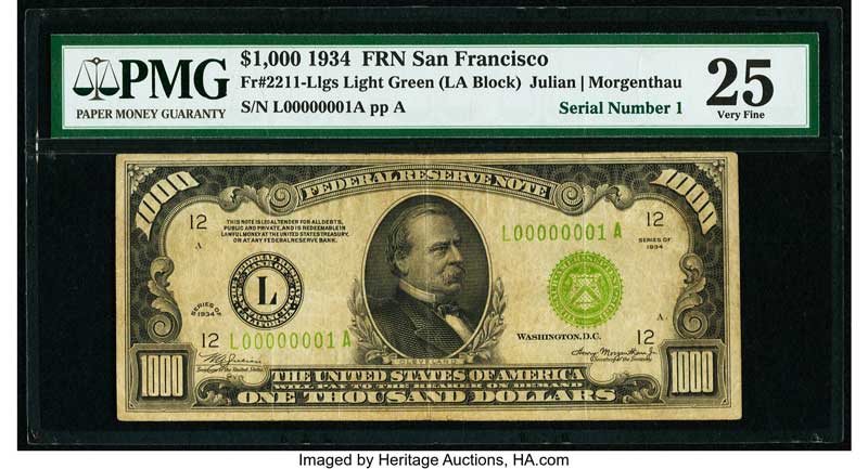 enlarged image for This $1000 Bill is #1 and Is Expected To Bring Six Figures. Auction closes January 22, 2021