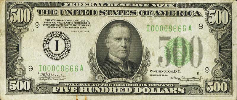 US $500 dollar bill