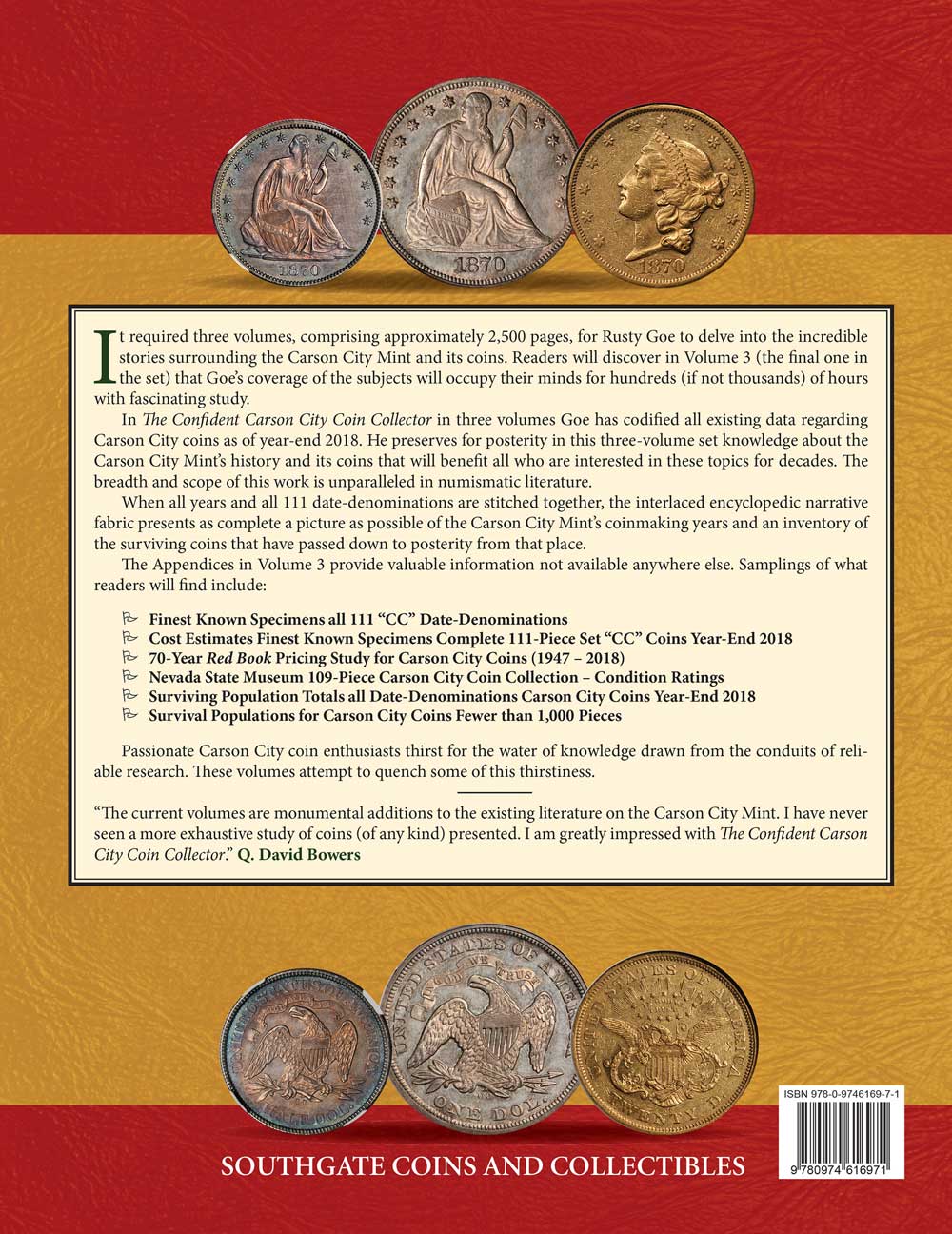 The back cover of The Confident Carson City Coin Collector