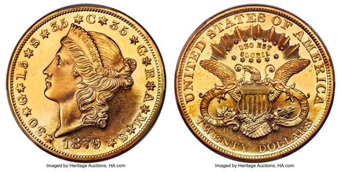 1879 $20 Liberty Head Quintuple Stella, Judd-1643, Pollock-1843, PCGS PR63 Cameo