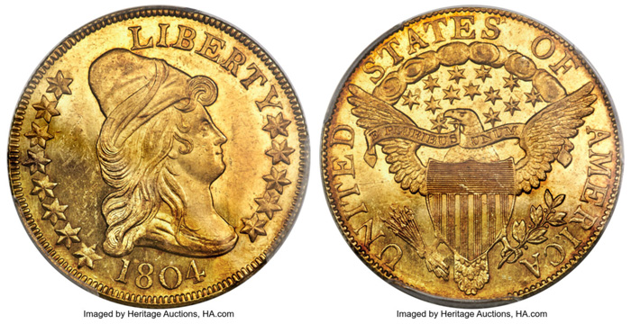 1804 Capped Bust Right Eagle, MS63+ // Photos courtesy of Heritage Auctions, HA.com.