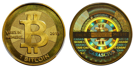 2013 Casascius 1 Bitcoin (BTC).