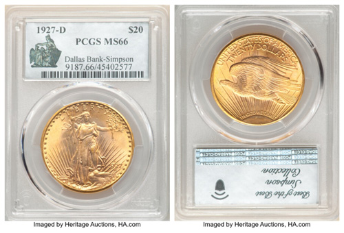 enlarged image for Legendary Rarity 1927-D Double Eagle Leads Latest Bob R. Simpson Collection Offerings at Heritage's U.S. Coins Auction