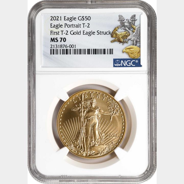 The Very First Struck 2021 American Eagle with the new Eagle Portrait (Type 2) realized $100,000 at the Stack's Bowers Auction. 