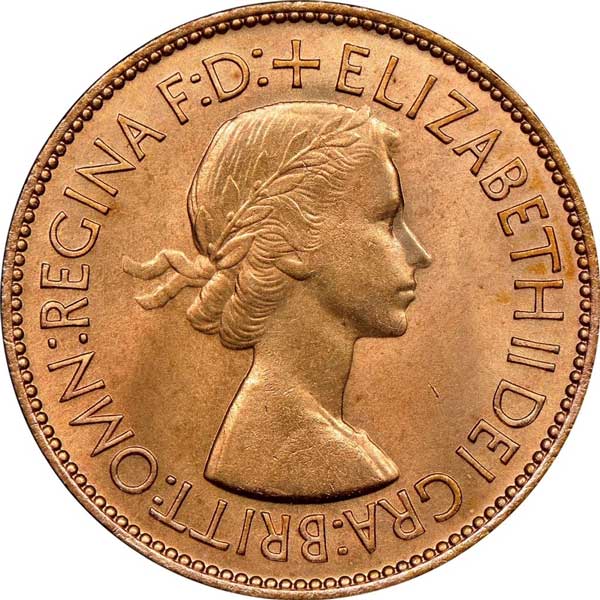 1953 Queen Elizabeth II penny obverse. (Photo courtesy of Numismatic Guaranty Corporation.)