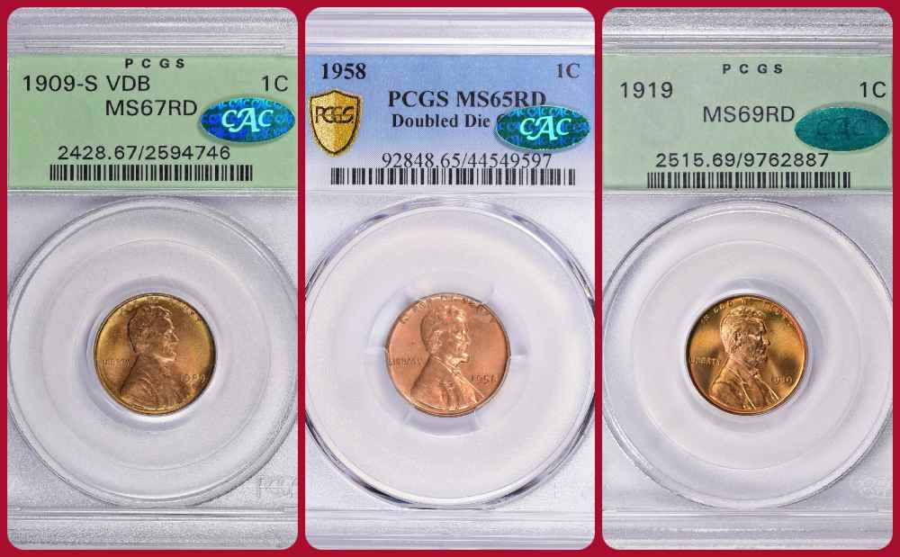 Highlights from the Red Copper Collection. The 1958 Doubled Die (center) realized an astounding $1.136 million -- the first ever Lincoln cent to break the $1M barrier