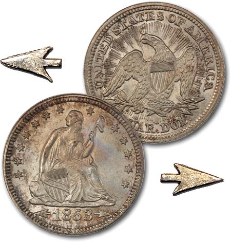 An 1853 Liberty Seated quarter dollar (Image courtesy of Heritage Auctions)