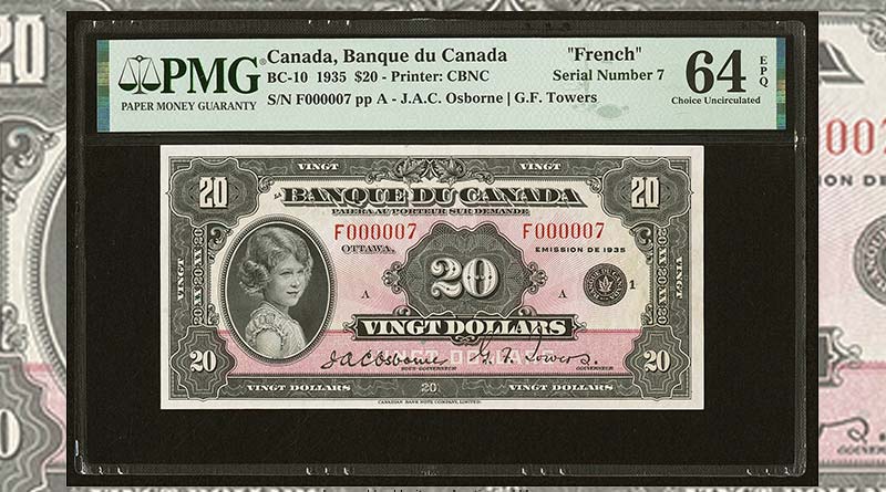 enlarged image for Canadian Banknote, the First to Feature Portrait of Queen Elizabeth II, Boosts Heritage Auctions’ World Paper Money Event Above $2.1 Million