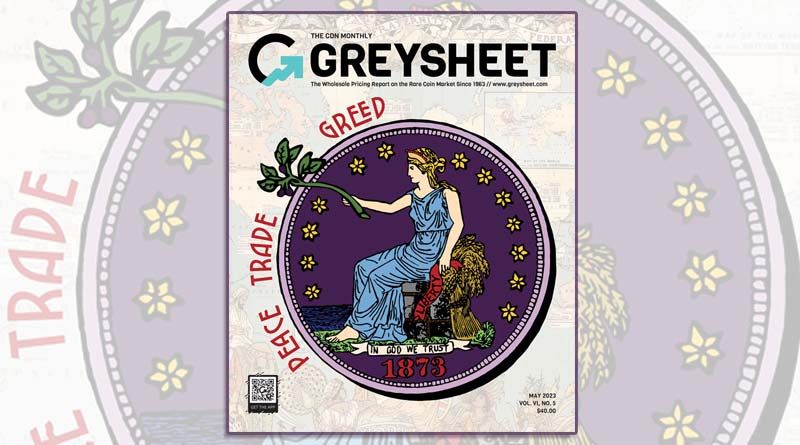 The May 2023 Monthly Greysheet US Coin Wholesale Pricing Magazine (Map image courtesy of David Rumsey Map Collection, www.davidrumsey.com)