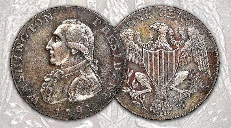 1791 Large Eagle Cent depicting George Washington on the obverse