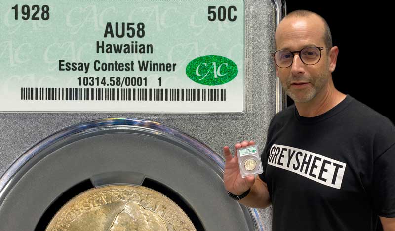 The first official coin being slabbed at CAC grading - a Hawaiian commemorative in AU58