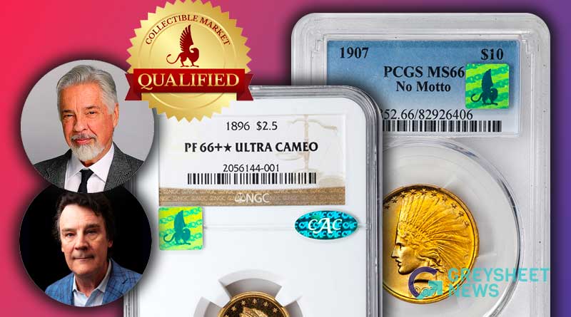 David Hall and Greg Roberts with examples of the new CMQ sticker on NGC and PCGS coins
