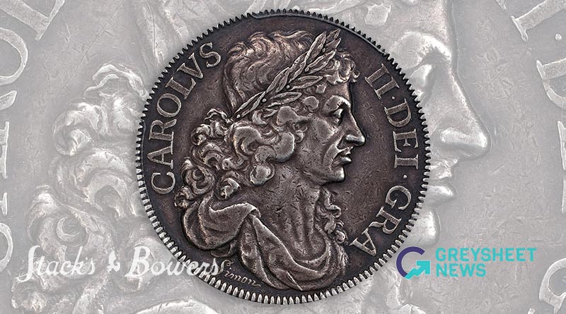 This Petition Crown was on offer at the Pittsburgh World’s Fair of Money in August, in the lot viewing room for Stack’s Bowers auctions, graded PCGS SP45