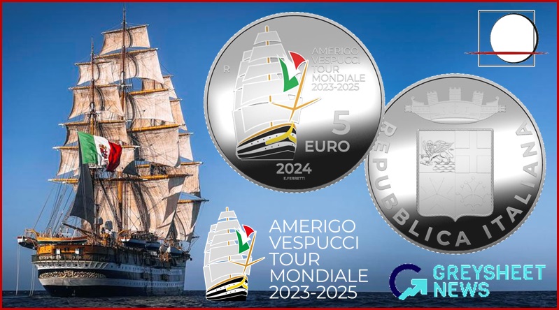 Italy's oldest Naval Vessel, the Amerigo Vespucci features on their latest coin.