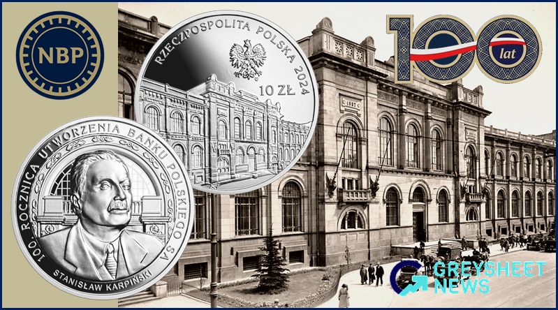 The Bank of Poland's historic building is depicted on the obverse.