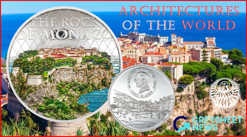 Monaco's Rock Fortress features on the obverse in full colour.