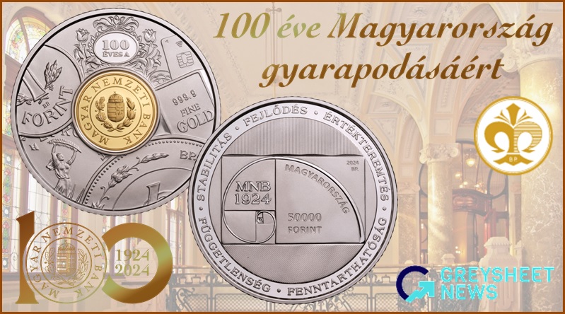 A collection of legacy Hungarian forint is featured on the obverse.