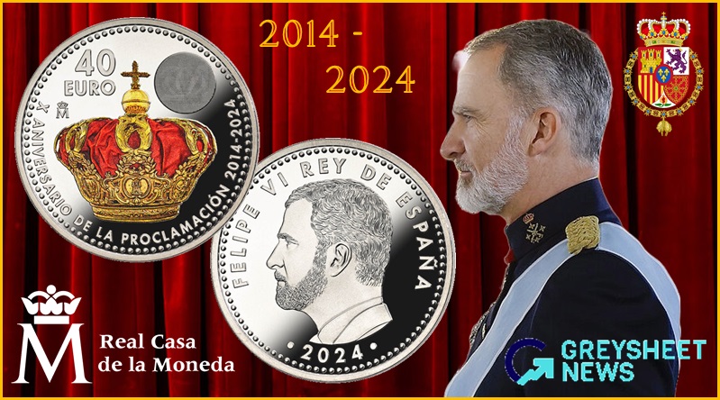Spain: Commemorative Silver And Colour BU Coins Released Marking The Tenth Anniversary Of Reign Of King Felipe VI