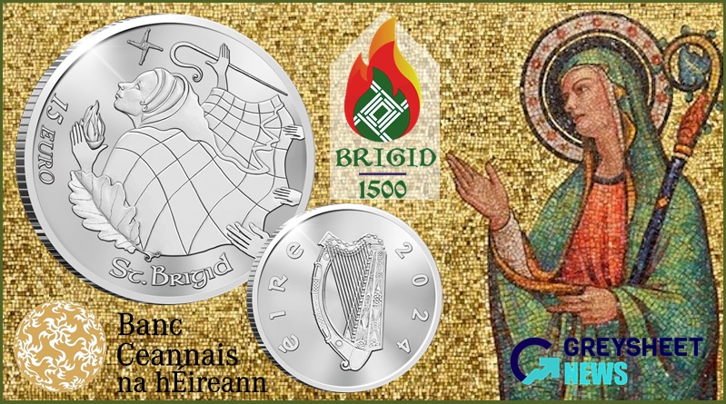 A stylised image of St Brigid features on the obverse side.