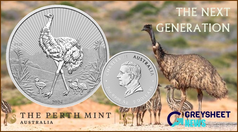 An adult Emu and chicks feature on the reverse side.