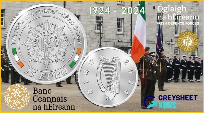 the familiar insignia of Ireland's Defence Forces features on the obverse.