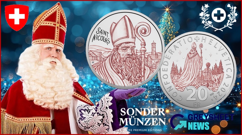 A subtle colour design featuring St Nicholas is featured on the obverse.