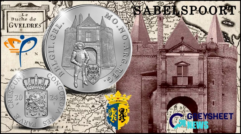 A vintage view of the Sabelspoort Gate features on the obverse