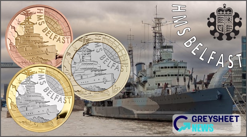 A detailed image of HMS Belfast features on the reverse.