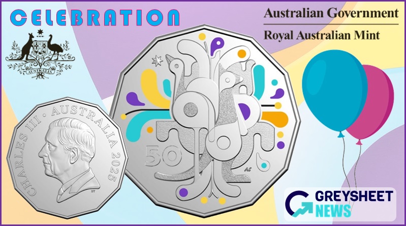 A colourful design based on Australia's national crest features on the reverse.